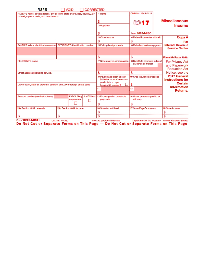 Irs 1099 Misc Form - Free Download, Create, Fill And Print - Free Printable 1099 Form 2017