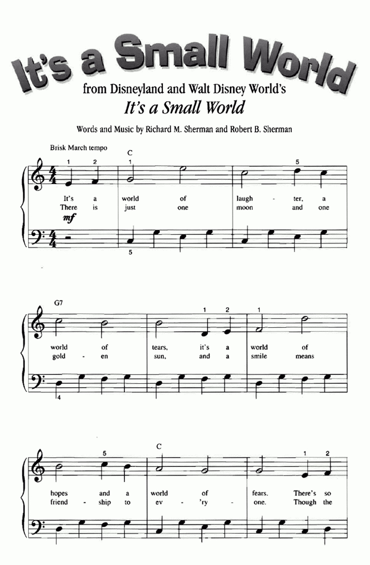 It&amp;#039;s A Small World Piano Sheet Music – Guitar Chords – Walt Disney - Free Printable Sheet Music For Piano Beginners Popular Songs