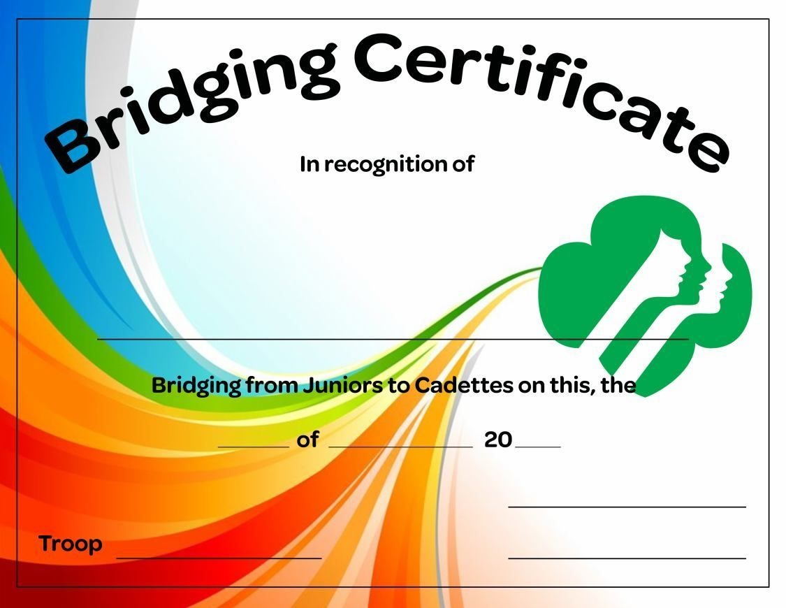 Juniors To Cadettes Bridging Certificate - Free Download | Girl - Free Bridging Certificate Printable
