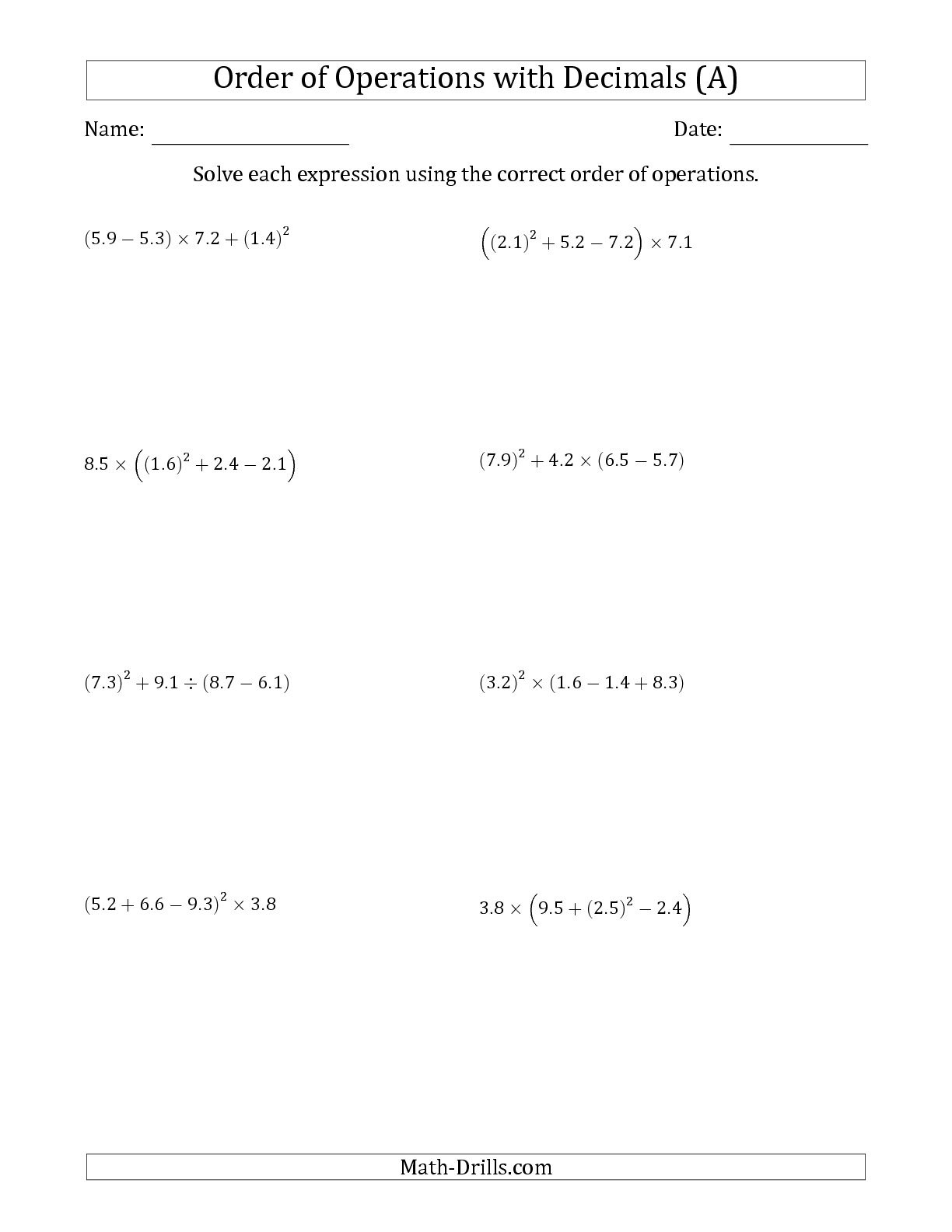 Kids : Order Of Operations Worksheets 7Th Grade Free Order Of - Order Of Operations Free Printable Worksheets With Answers