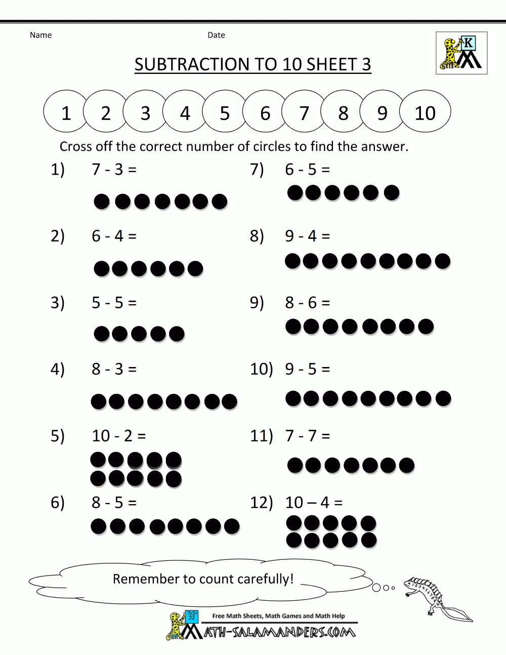 Kindergarten Math Sheets Subtraction To 10 3 | Homeschooling - Free Printable Kindergarten Addition And Subtraction Worksheets