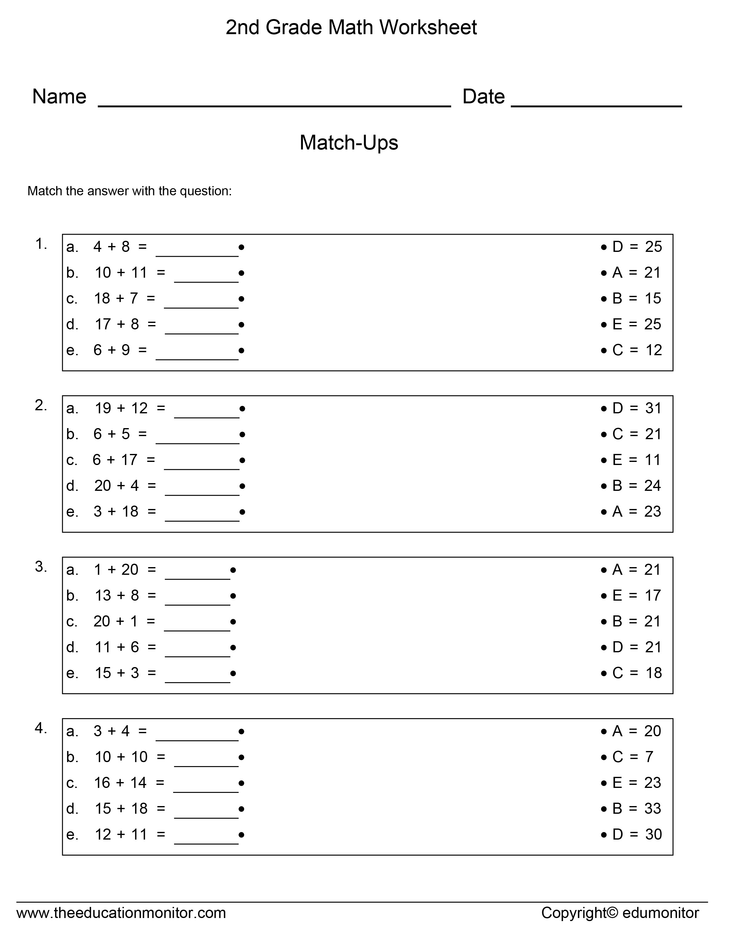 Kindergarten Second Grade Addition Math Worksheets, Practice, Learn - Free Printable Maths Worksheets Ks1