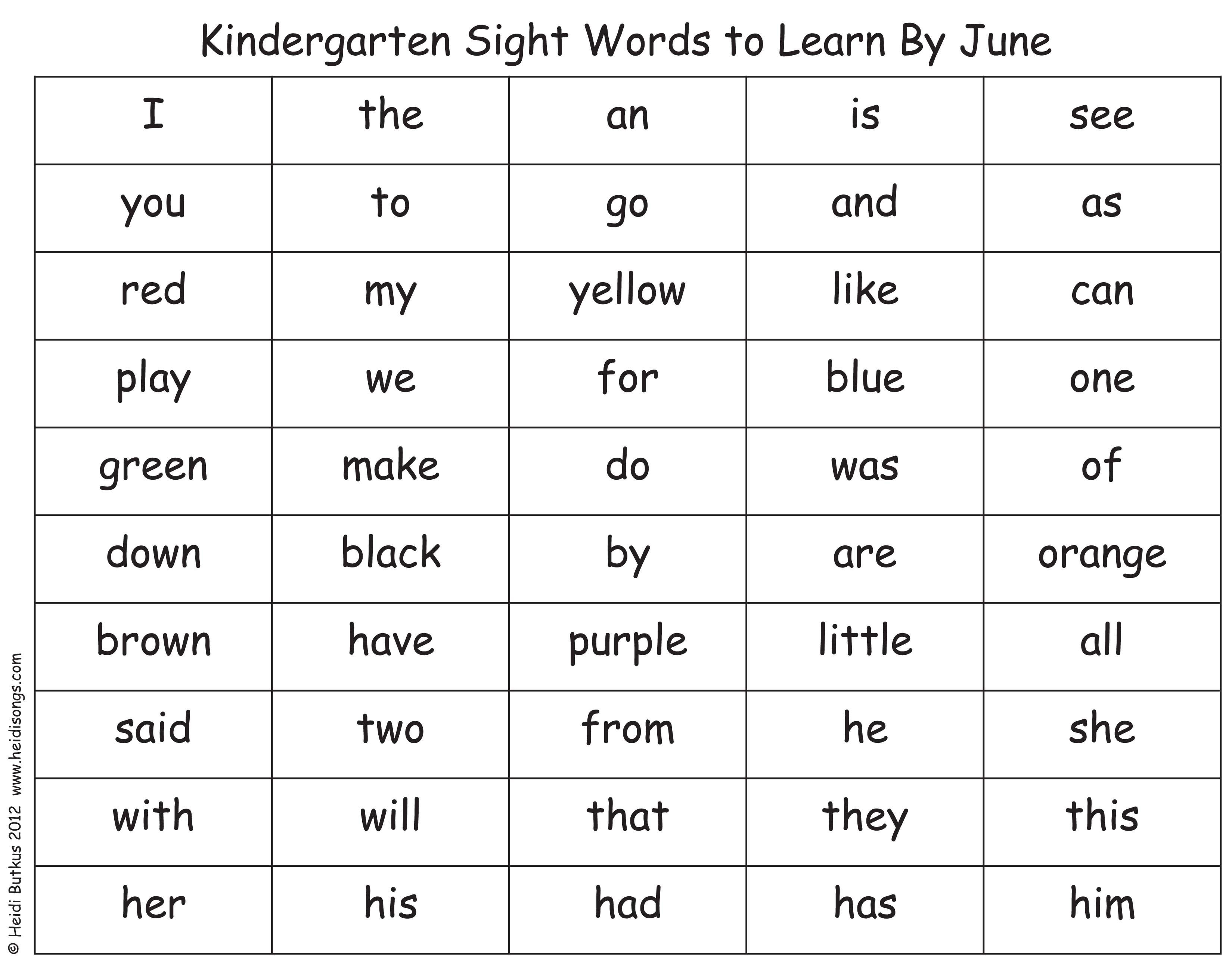 Kindergarten Sight Words List- Great Minus The Colors. Attach Color - Free Printable Kindergarten Sight Words