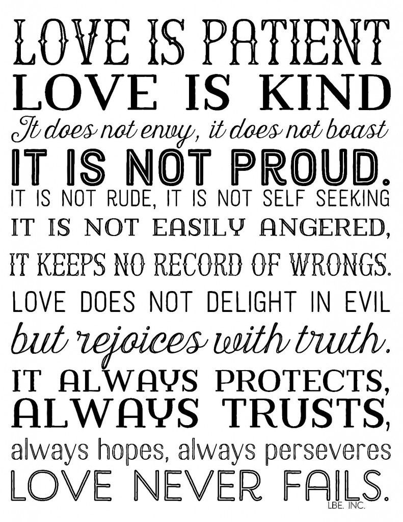 Love Is Patient Love Is Kind. Free Printable In 3 Color Options. 1 - Love Is Patient Free Printable