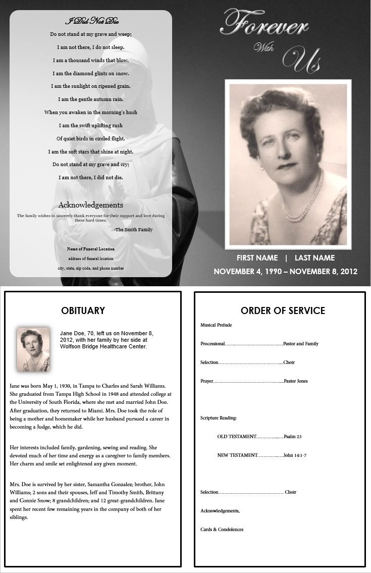 Memorial Pamphlet Template Free - Kaza.psstech.co - Free Printable Funeral Programs