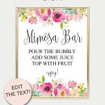 Mimosa Bar Printable Sign (Pink Floral In 2019 | Baby D | Mimosa Bar   Free Sangria Bar Sign Printable