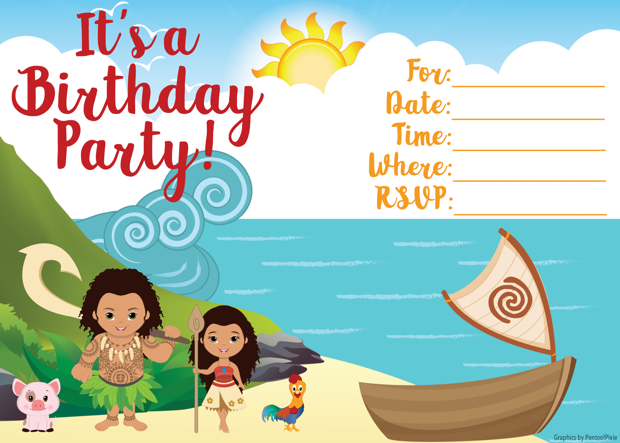Moana Invitation - Free Printable Moana Birthday Invitations - Viva - Free Printable Moana Birthday Invitations