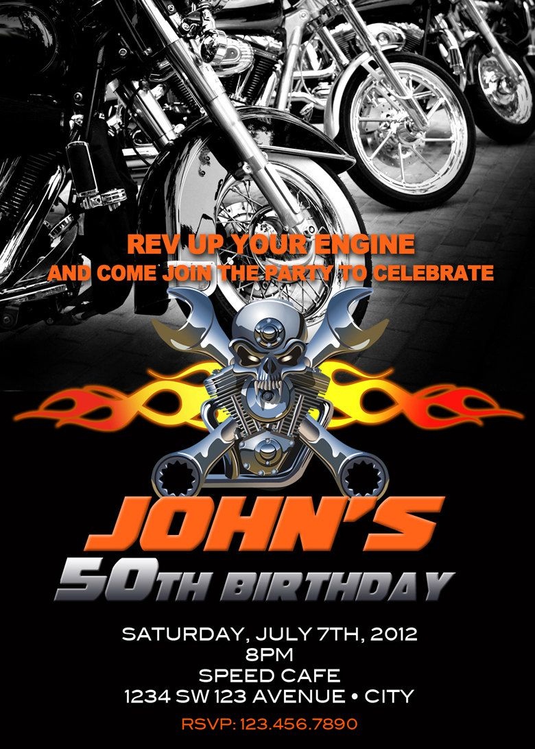 Motorcycle Invitation Printable File Diy - Bike Birthday Invitation - Motorcycle Invitations Free Printable