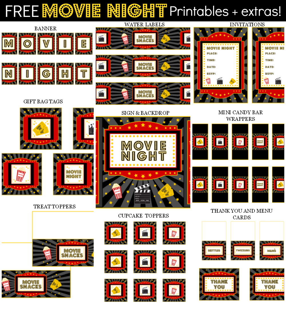 Movie Night Party Printable Items | Teacher Appreciation Week - Free Movie Night Printables