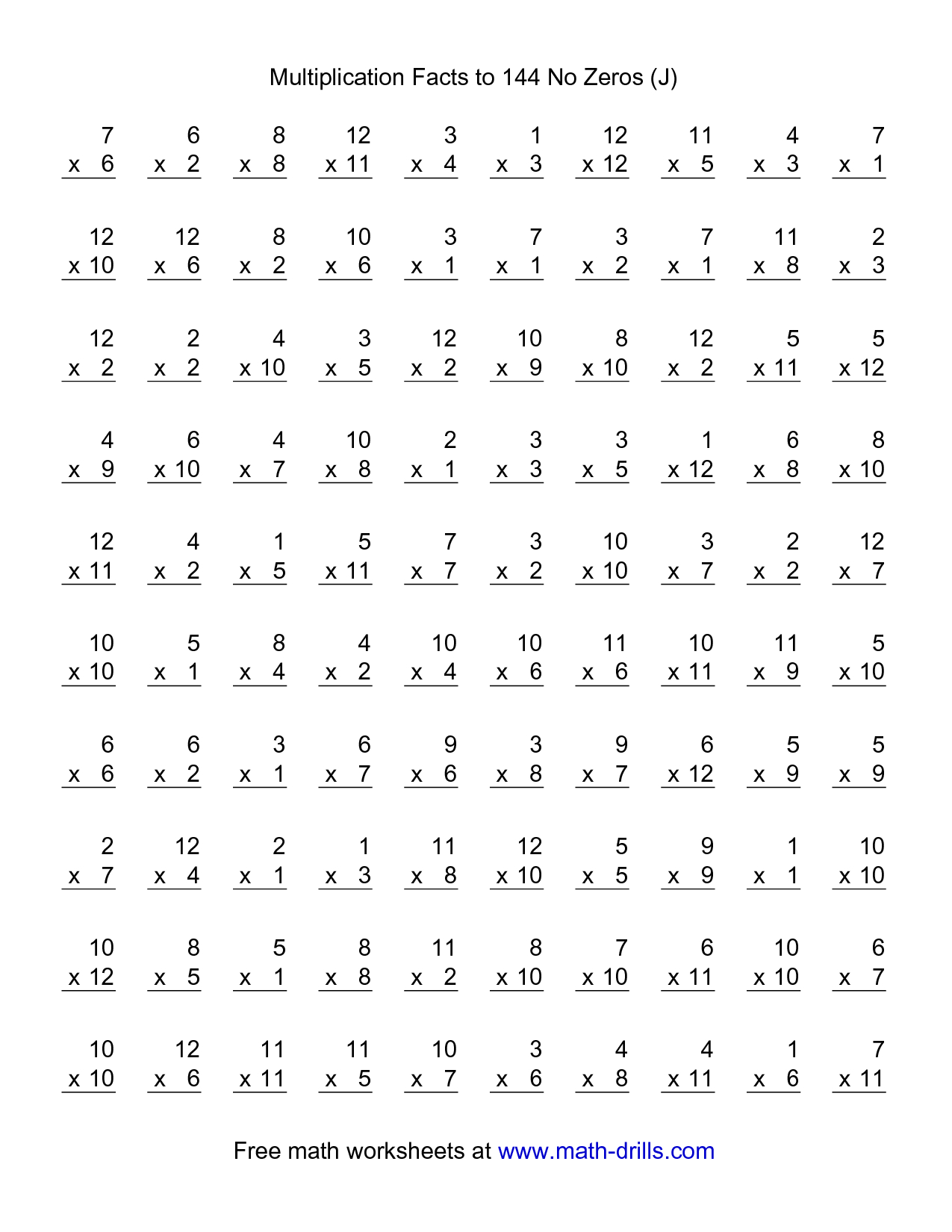 Multiplication Facts Worksheets | Multiplication Facts To 144 No - Free Printable Multiplication Worksheets For 4Th Grade