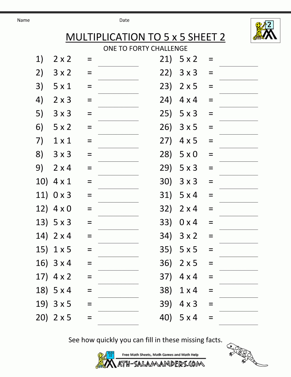 Multiplication To 5X5 Worksheets For 2Nd Grade - Free Printable Multiplication Sheets