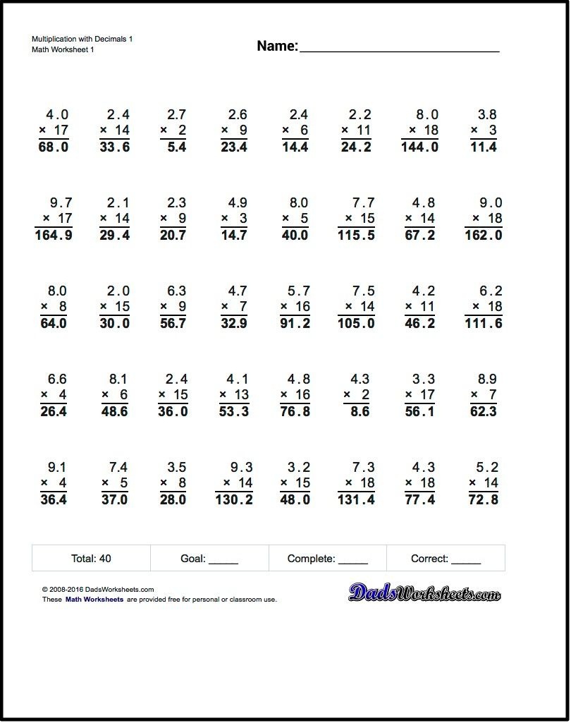 Multiplication With Decimals These Worksheets Start With Problems - Free Printable Multiplying Decimals Worksheets