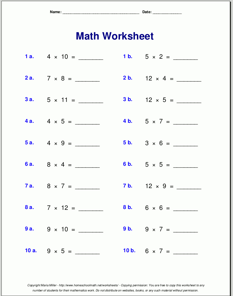 Multiplication Worksheets For Grade 3 | Extramath | Multiplication - Free Printable Multiplication Worksheets For 4Th Grade