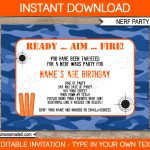Nerf Party Invitations Template – Blue Camo | Boys Birthdays | Nerf   Free Nerf Printables