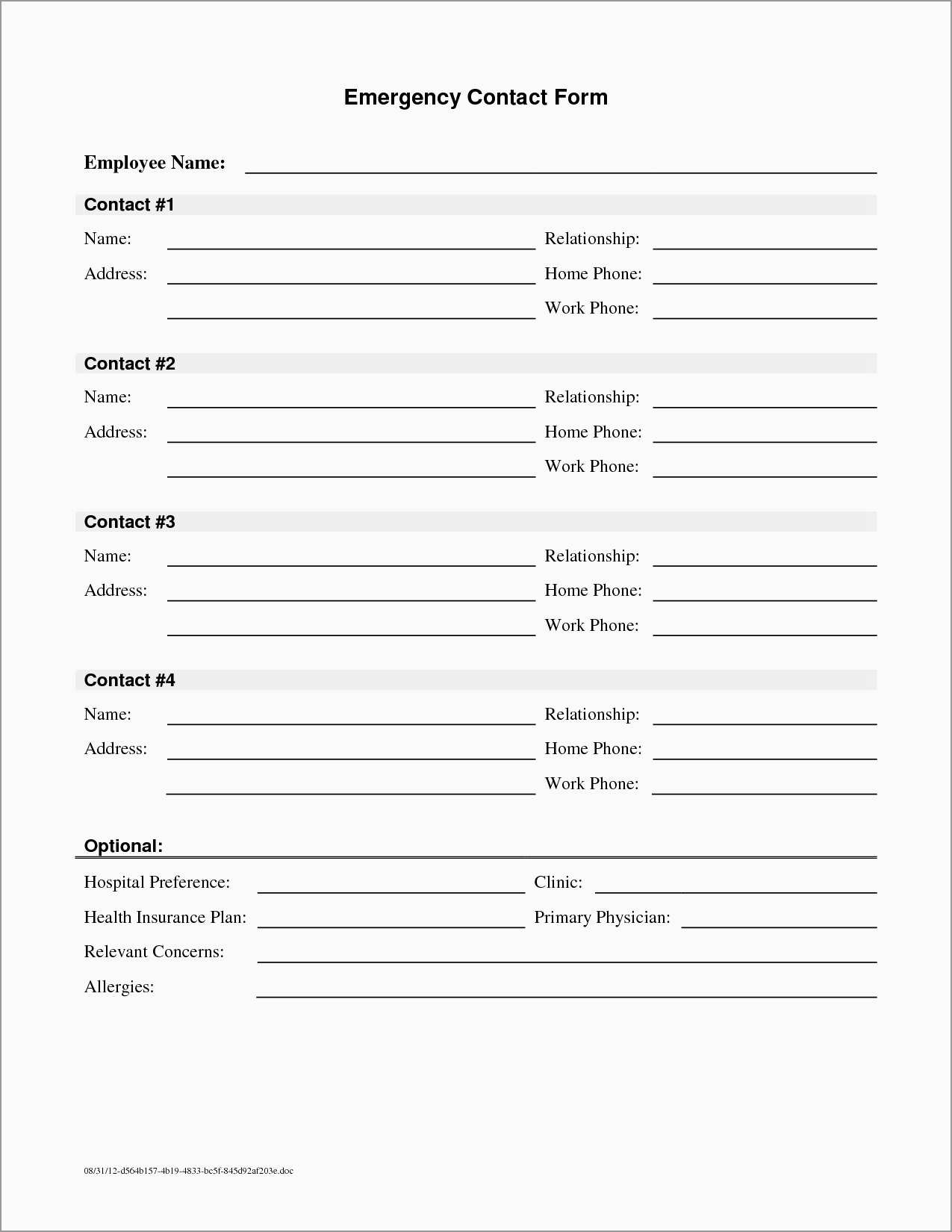 New Free Emergency Contact Form Template For Employees | Best Of - Free Printable Contact Forms