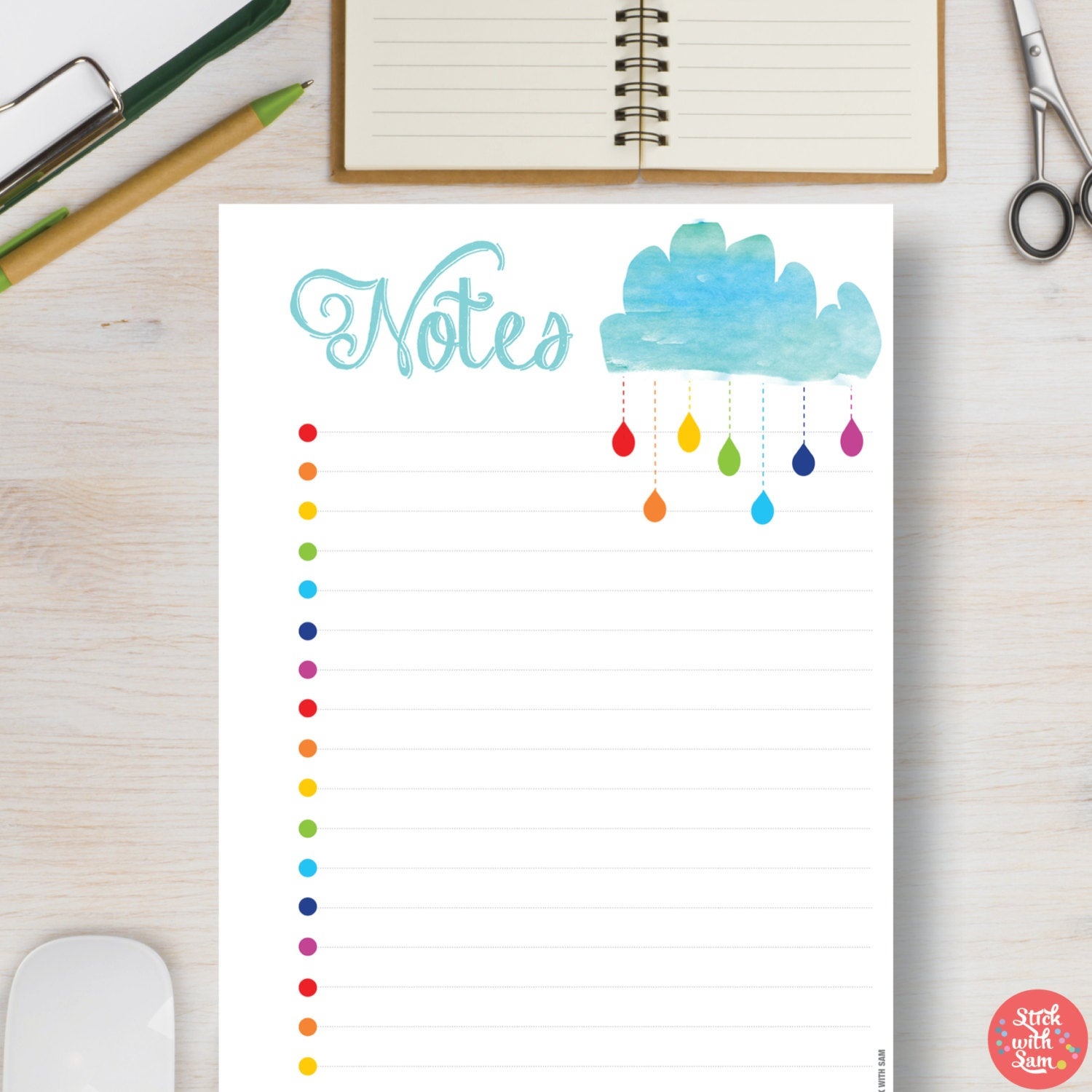 Notes Raindrops And Cloud Printable Planner Notes. Journal | Etsy - Free Printable Cloud Stationery