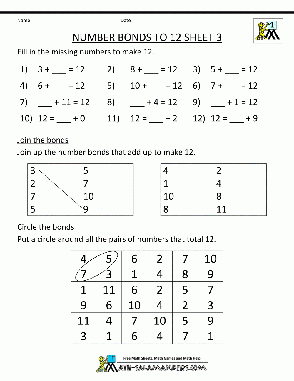 Number Bonds To 10 Worksheets Free Printable Number Bond Template Free Printable