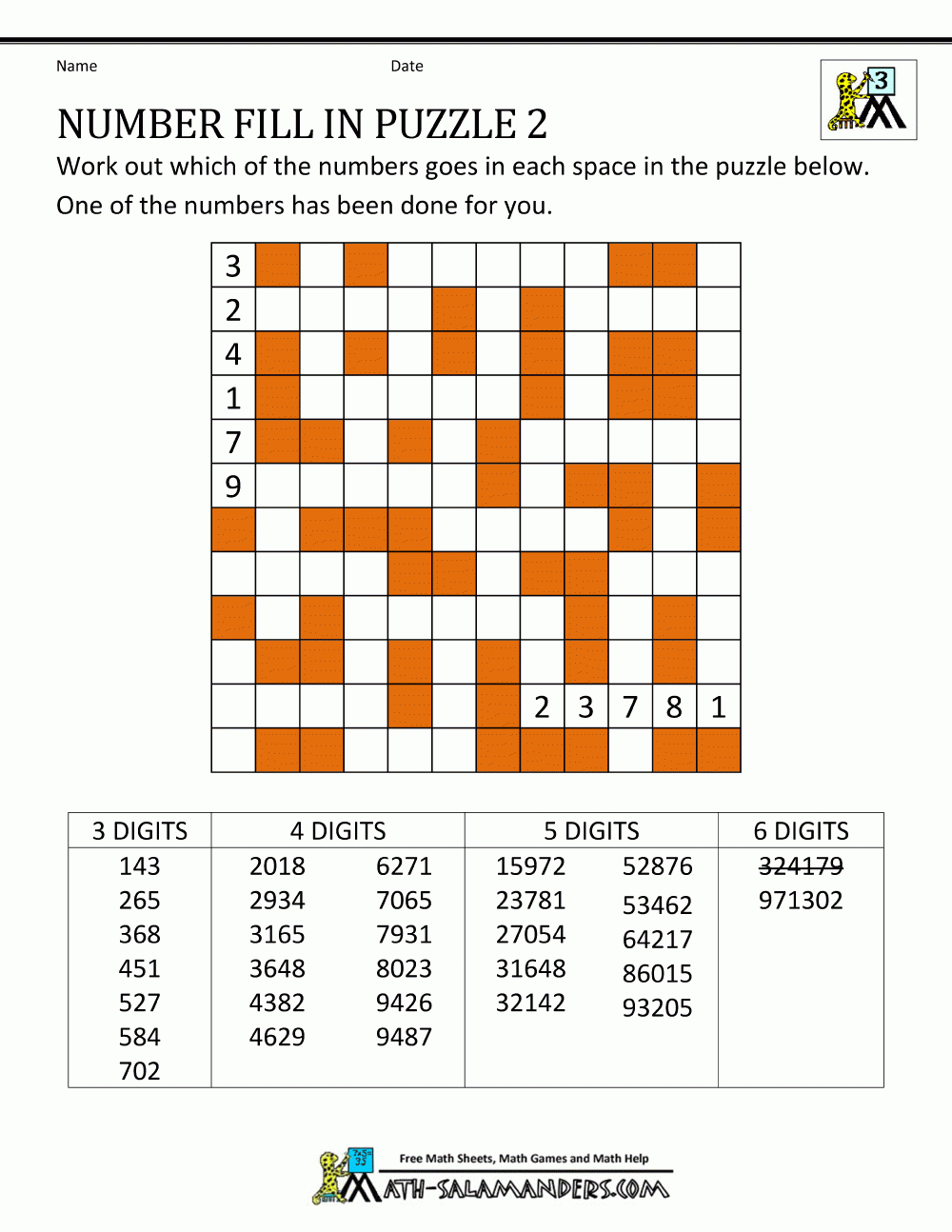 Number Fill In The Blank Worksheets