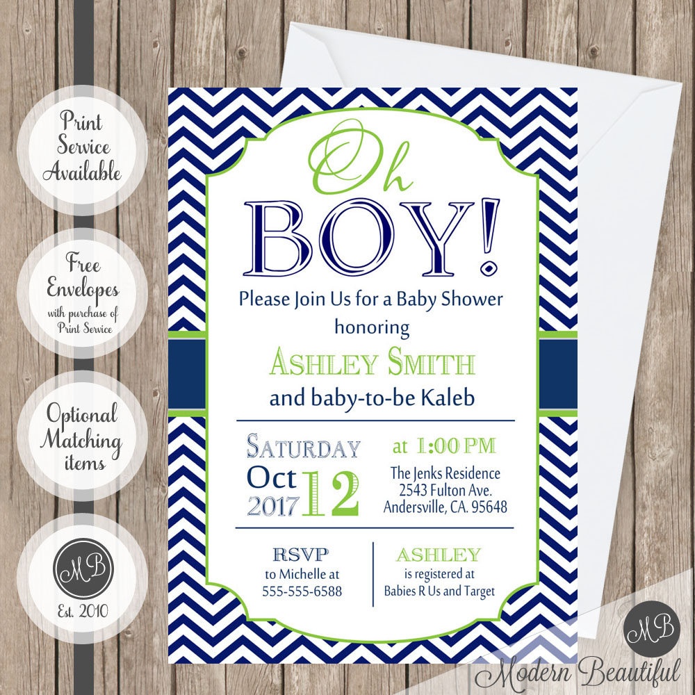 Oh Boy Baby Shower Invitation Navy And Lime Green Chevron | Etsy - Free Chevron Printable Invitations