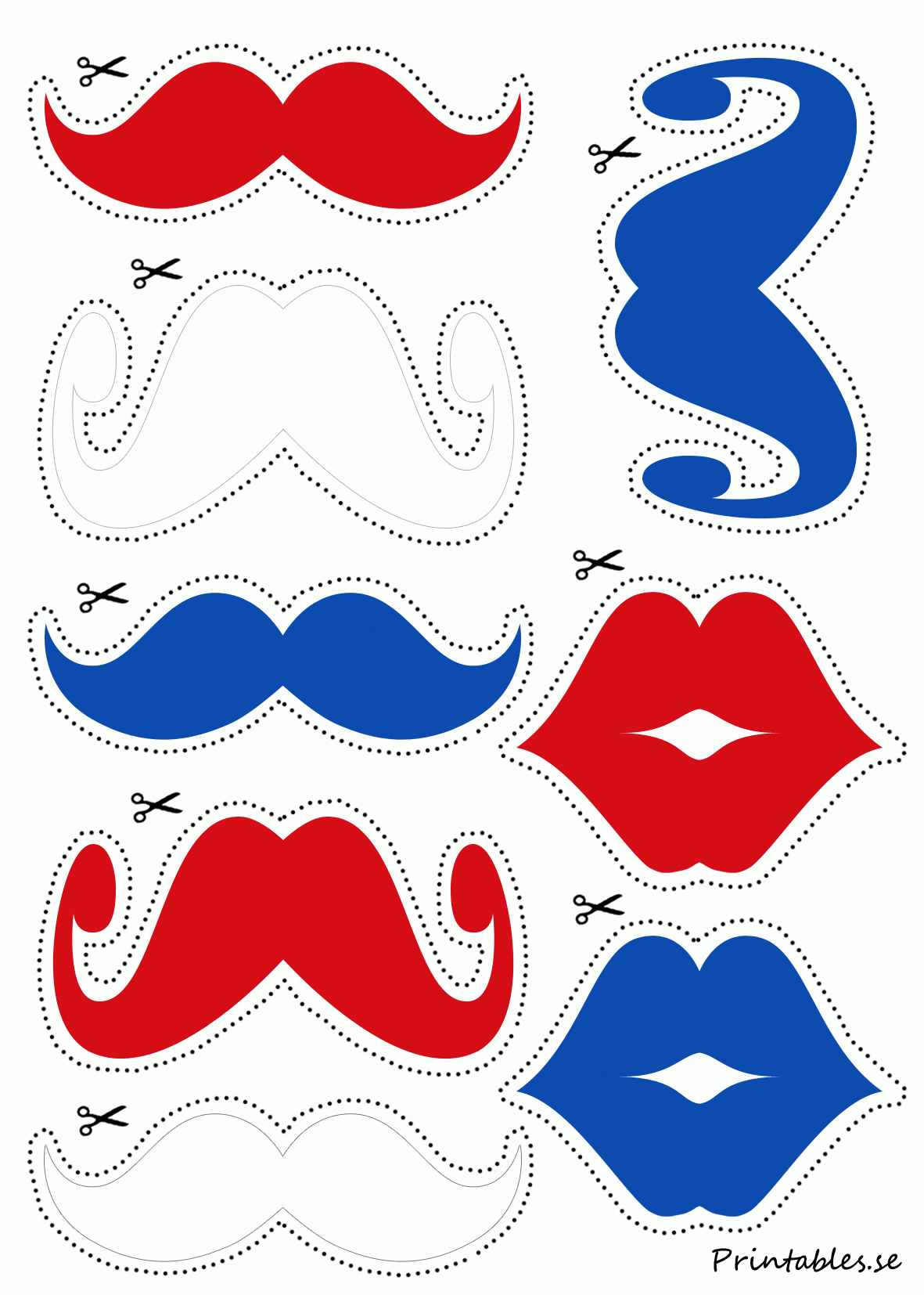 Photo Booth Props: Mustaches And Lips In Red, White And Blue (Free - Free Lip And Mustache Printables