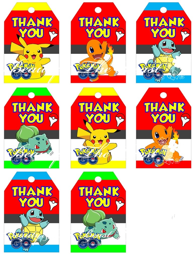 Pokemon Go Favor Tags, Pokemon Go Thank You Tags, Pokemon Go Gift - Free Printable Pokemon Thank You Tags