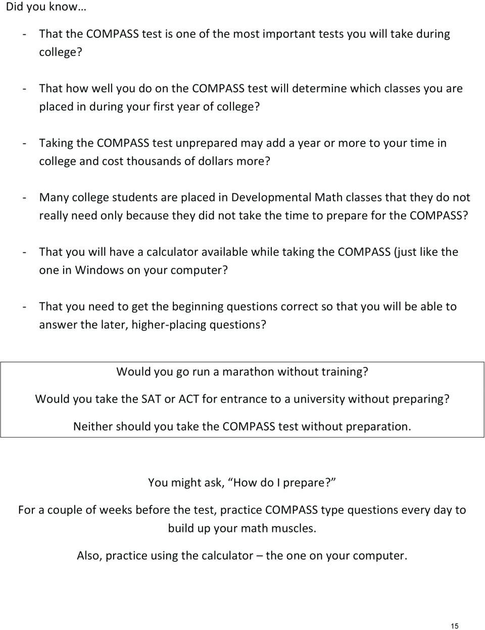 Practice Compass Test Math Taking The Compass Test Unprepared May - Free Printable College Placement Test
