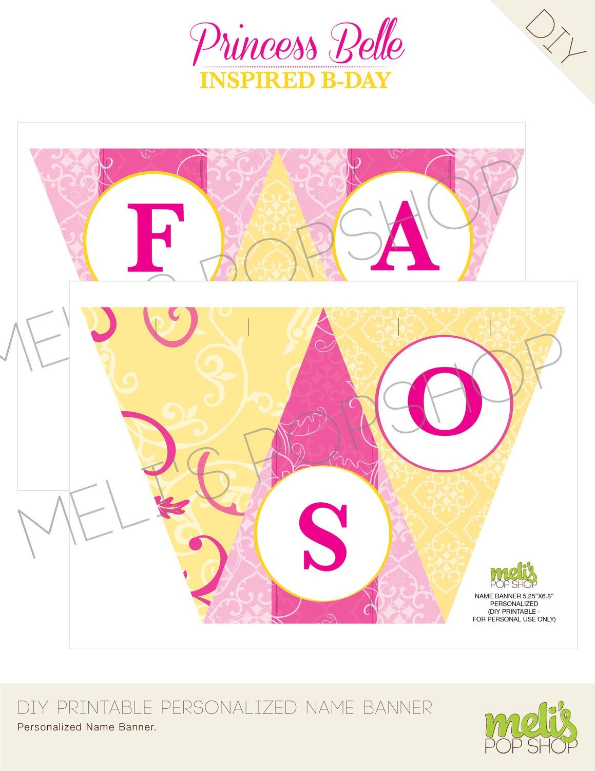 Princess Belle Inspired Party Personalized Name Banner - Diy - Free Printable Princess Birthday Banner