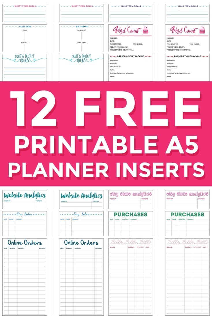 Print These Cute Free Inserts On 8.5X11 Paper. Best For A5 Filofax - Free Filofax Printables 2017