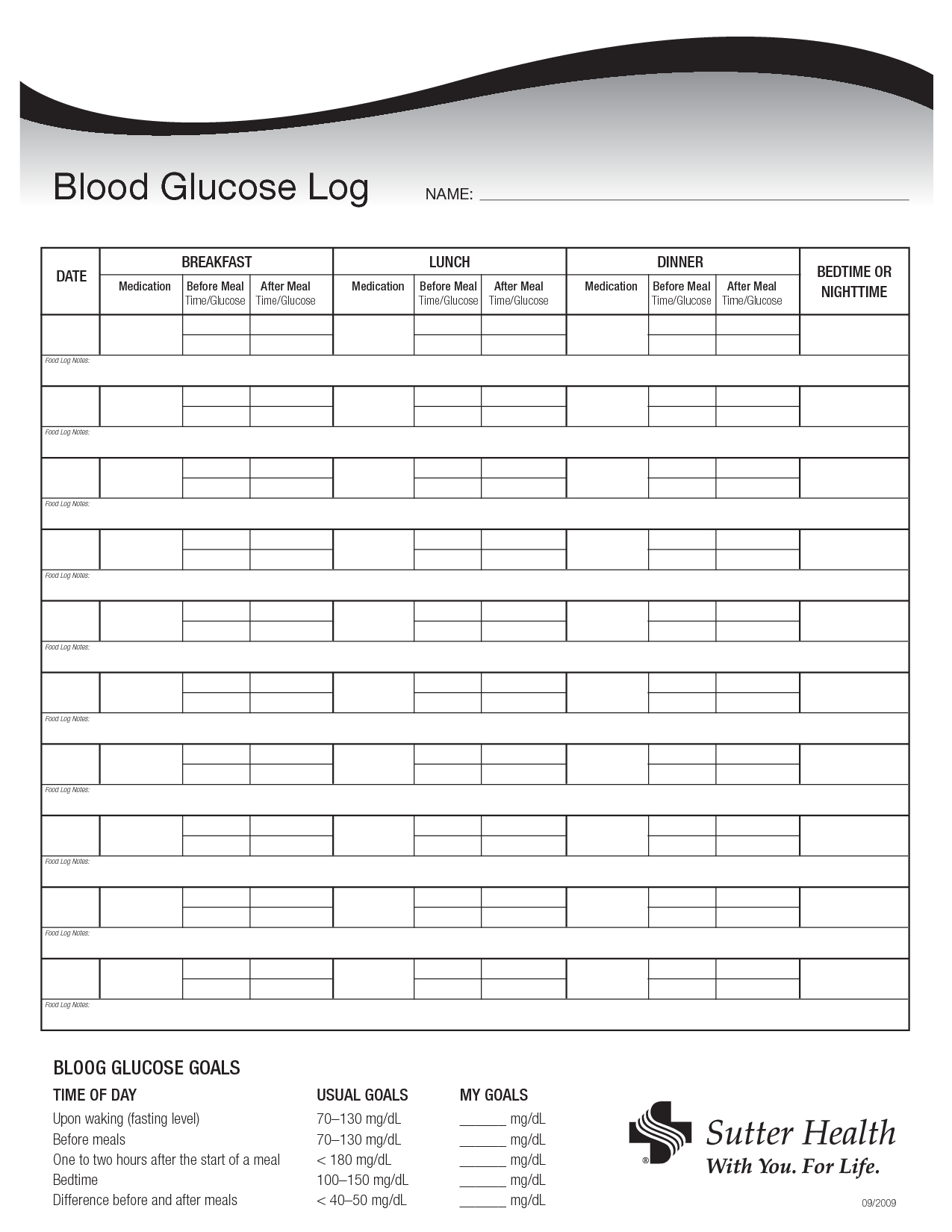 Printable Blood Sugar Log | Scope Of Work Template | Health - Free Printable Blood Sugar Tracking Chart