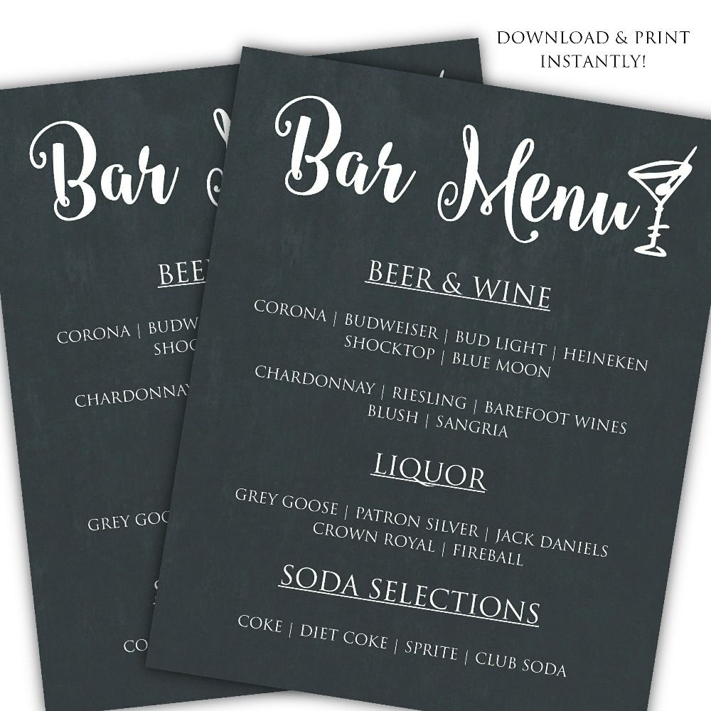 Printable Diy Bar Menu Template | ♥ Diy | How To | Tutorials - Free Printable Drink Menu Template