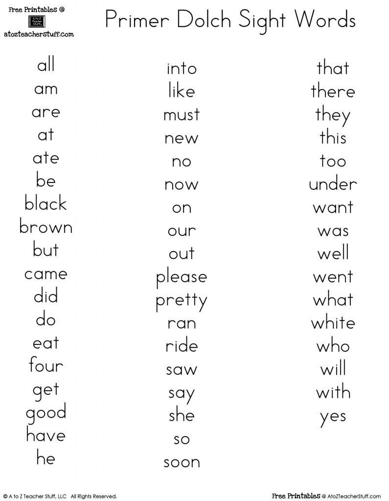 list of dolch sight words for 1st grade