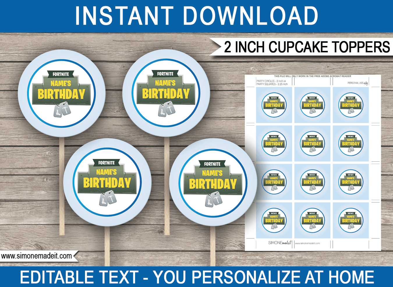 Printable Fortnite Cupcake Toppers Template | Fortnite Theme Party - Free Printable Fortnite Cupcake Toppers