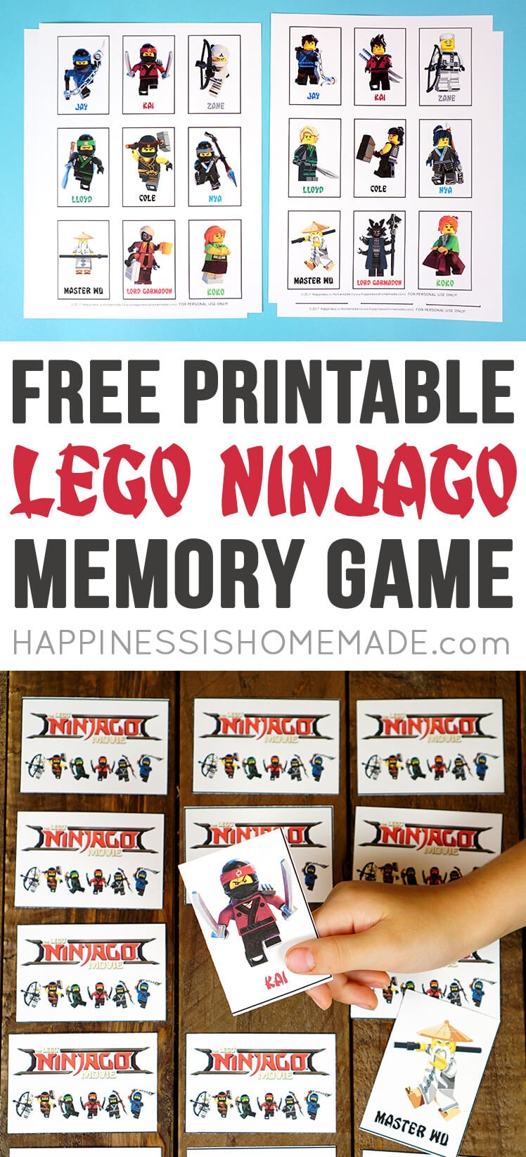 Printable Lego Ninjago Games - Memory &amp;amp; Shadow Match - Happiness Is - Free Printable Ninjago Valentine Cards