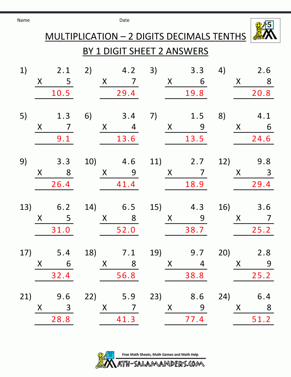 Printable Multiplication Sheet 5Th Grade Free Printable