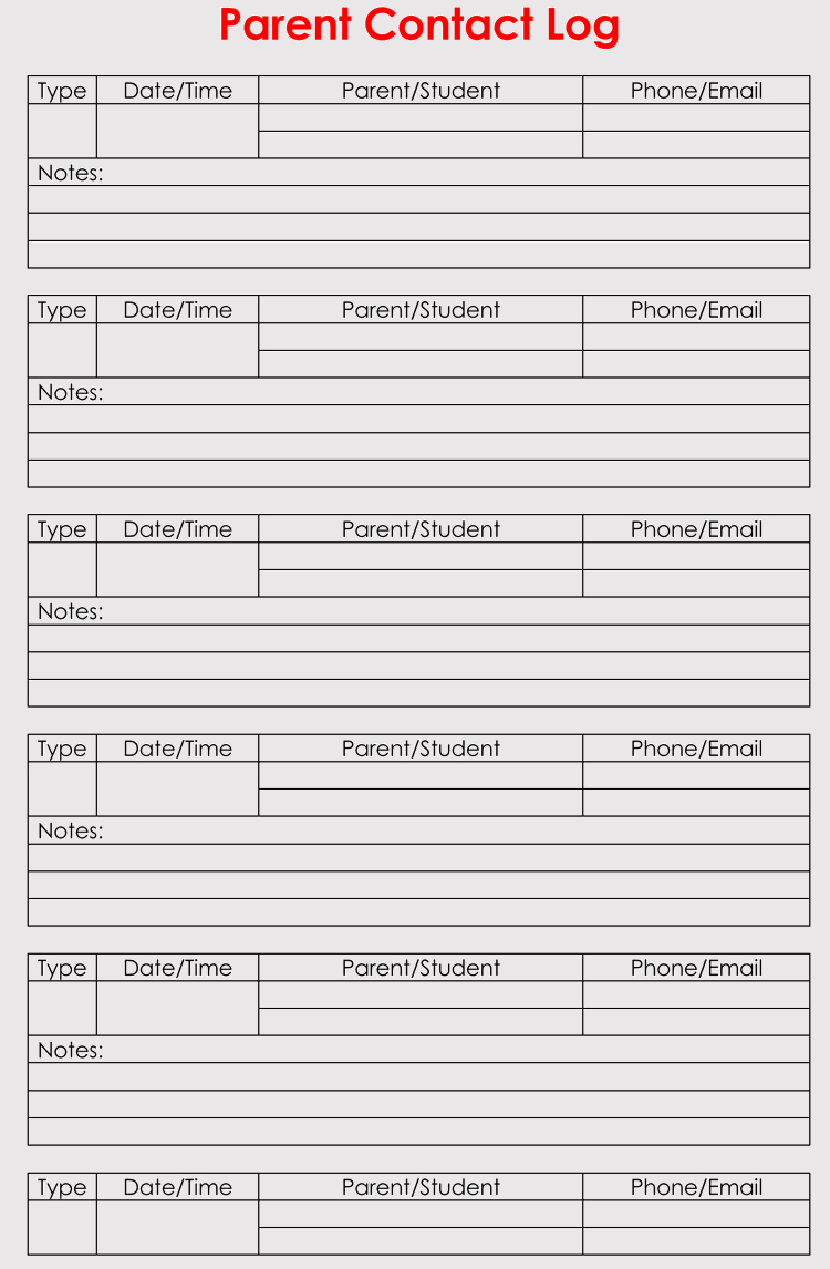 Printable Parent Contact Log Sheet Templates (Excel, Word) - Free Printable Parent Communication Log For Teachers