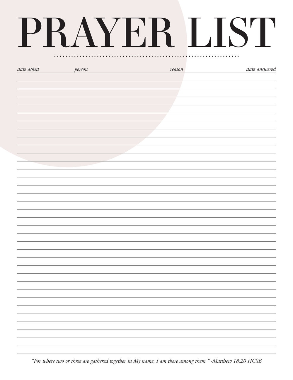 Printable Prayer List Template Printable Prayer List Template