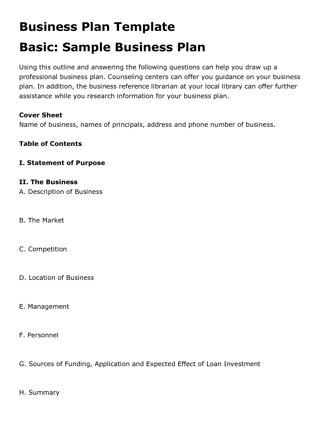 Printable Sample Business Plan Template Form | Entrepreneur Inspo - Free Printable Simple Business Plan Template