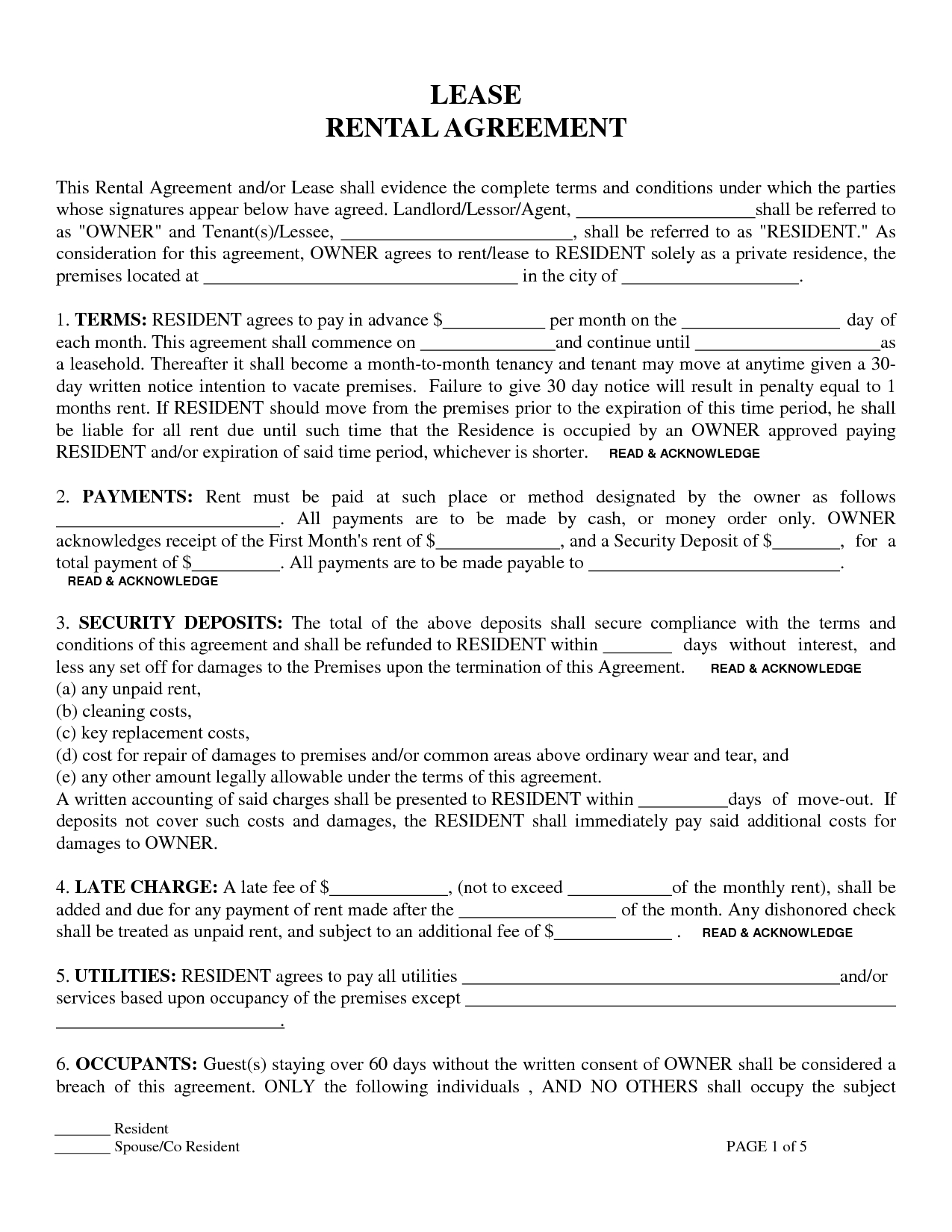 Printable One Page Lease Agreement Printable World Holiday