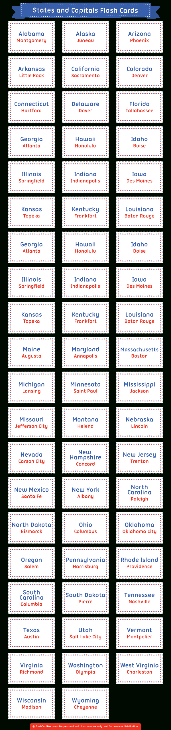 States And Capitals Flashcards Printable Free Printable Templates