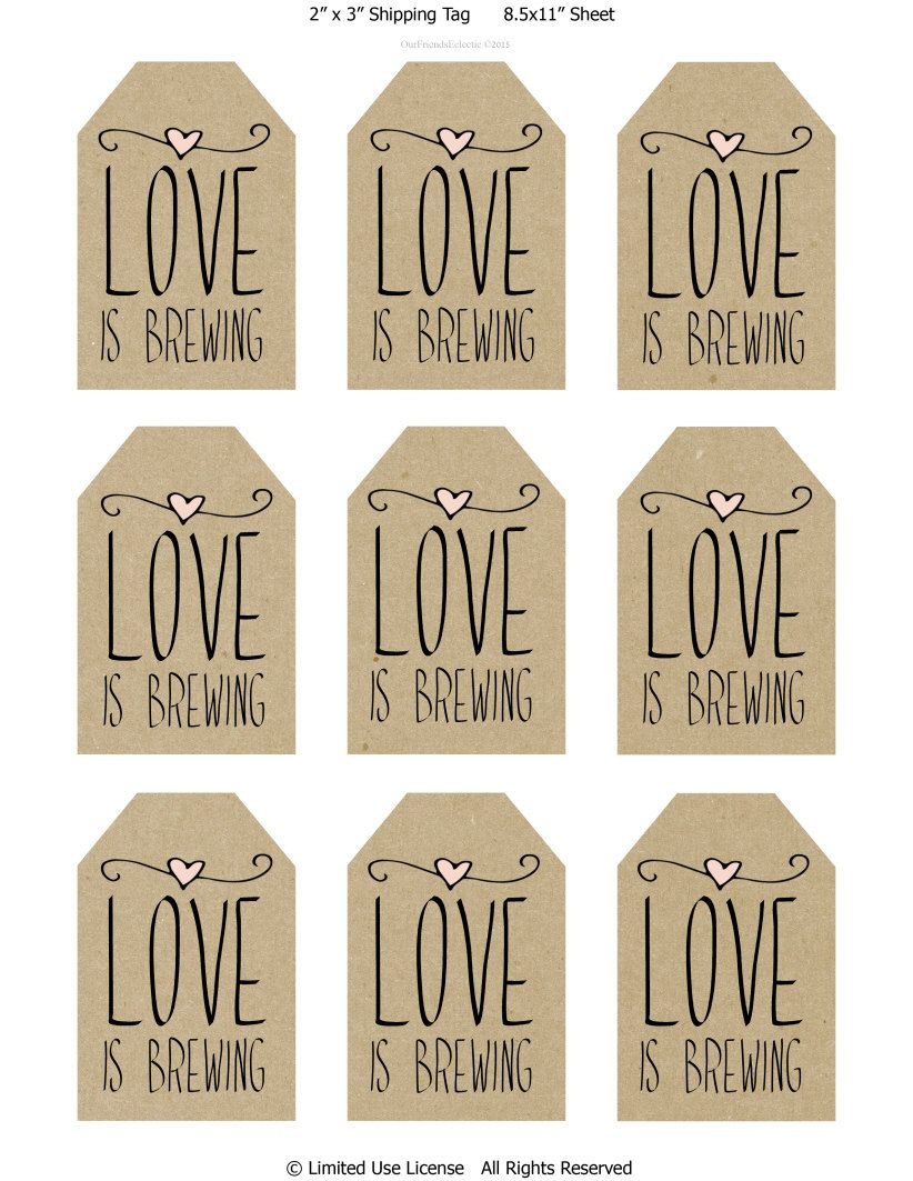 Printable Wedding Favor Tags, Love Is Brewing Printable Tags - Free Printable Wedding Favor Tags