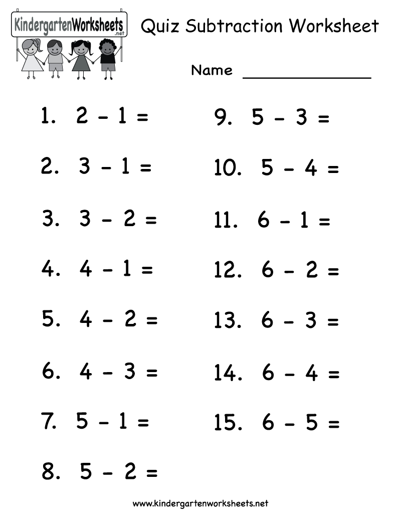 Quiz Subtraction Worksheet - Free Kindergarten Math Worksheet For - Free Printable Kinder Math Worksheets