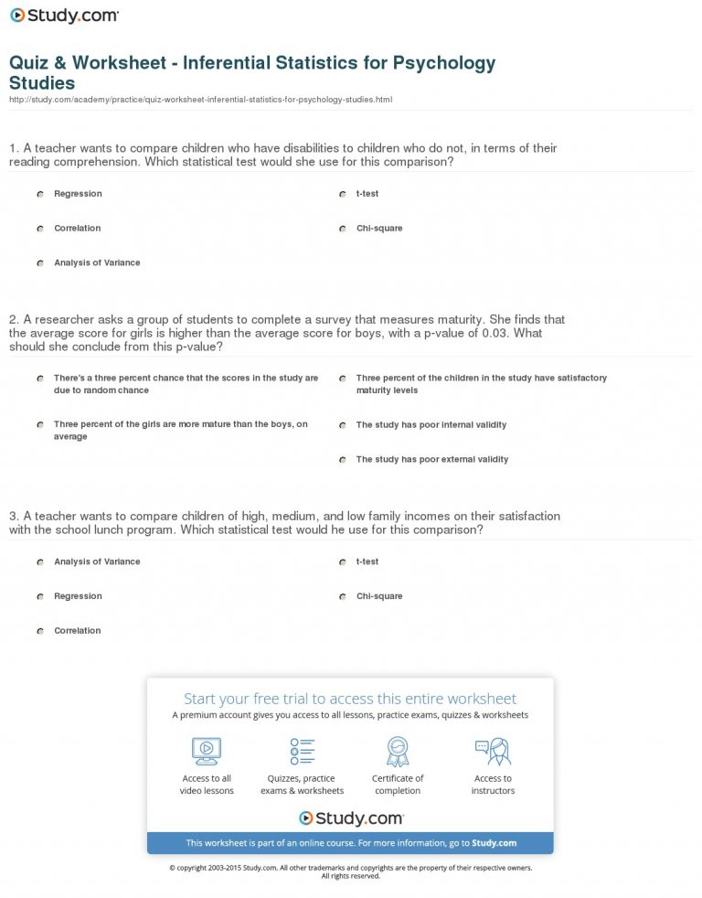 Quiz & Worksheet - Inferential Statistics For Psychology Studies - Free ...