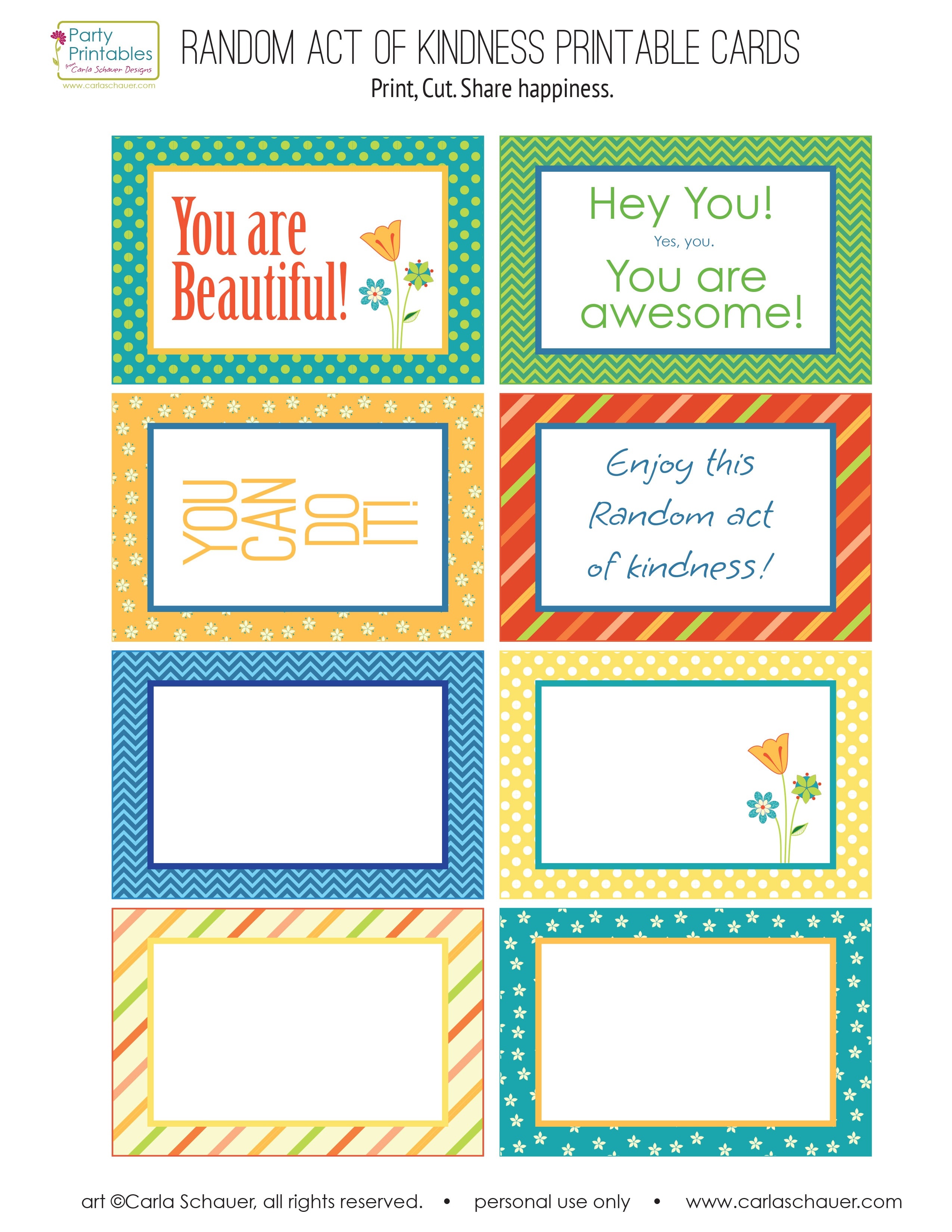 Random Act Of Kindness Free Printables | Carla Schauer Designs - Kindness Cards Printable Free