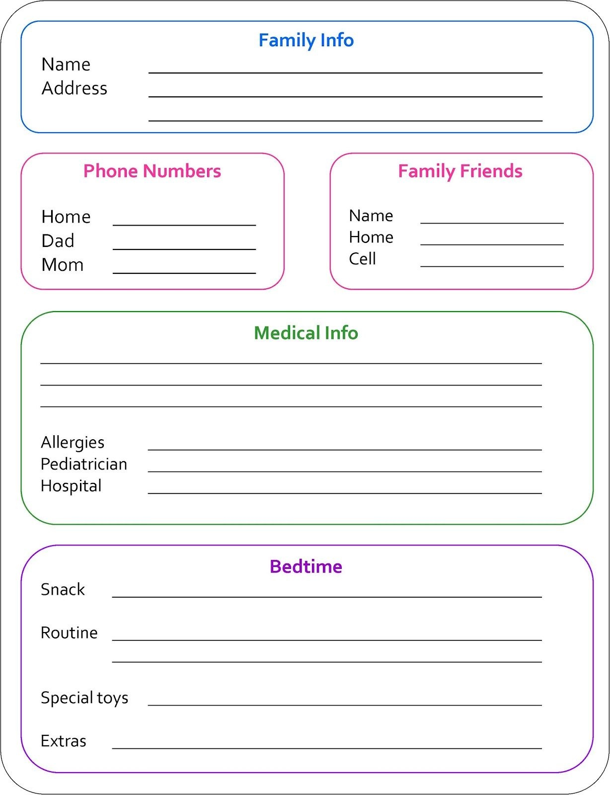 Random Bits: Babysitter Info Sheet {Organization} | Weekend Wonders - Free Printable Daycare Flyers