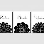 Relax Soak Unwind, Printable Bathroom Art, Black, White, Floral   Relax Soak Unwind Free Printable