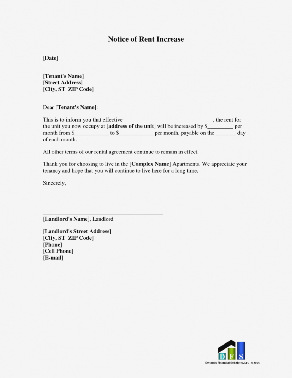  Rent Increase Letter To Tenant Template Free Printable Rent Increase 