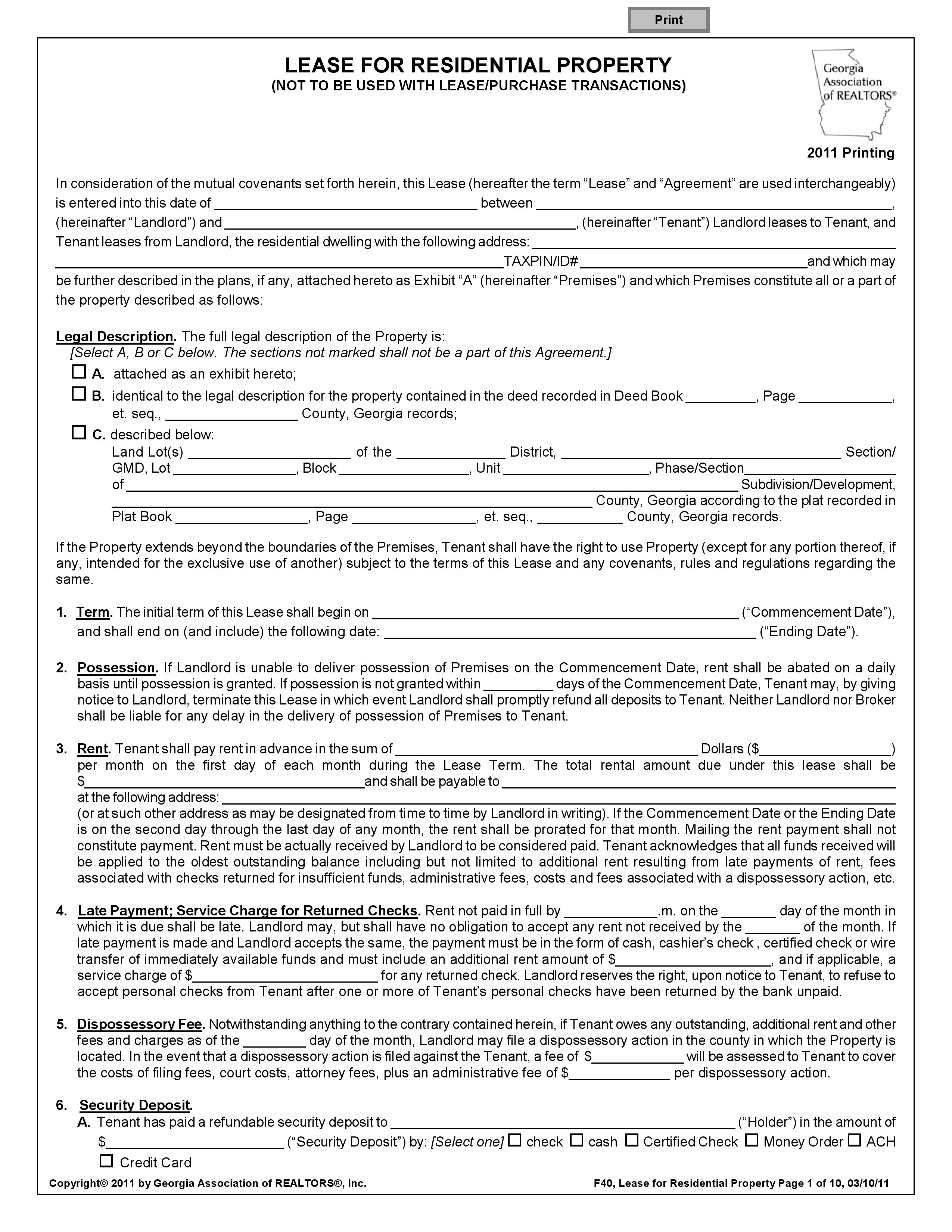 Residential Lease Agreement Template Free Download Blank Rental - Free Printable Lease Agreement Ny