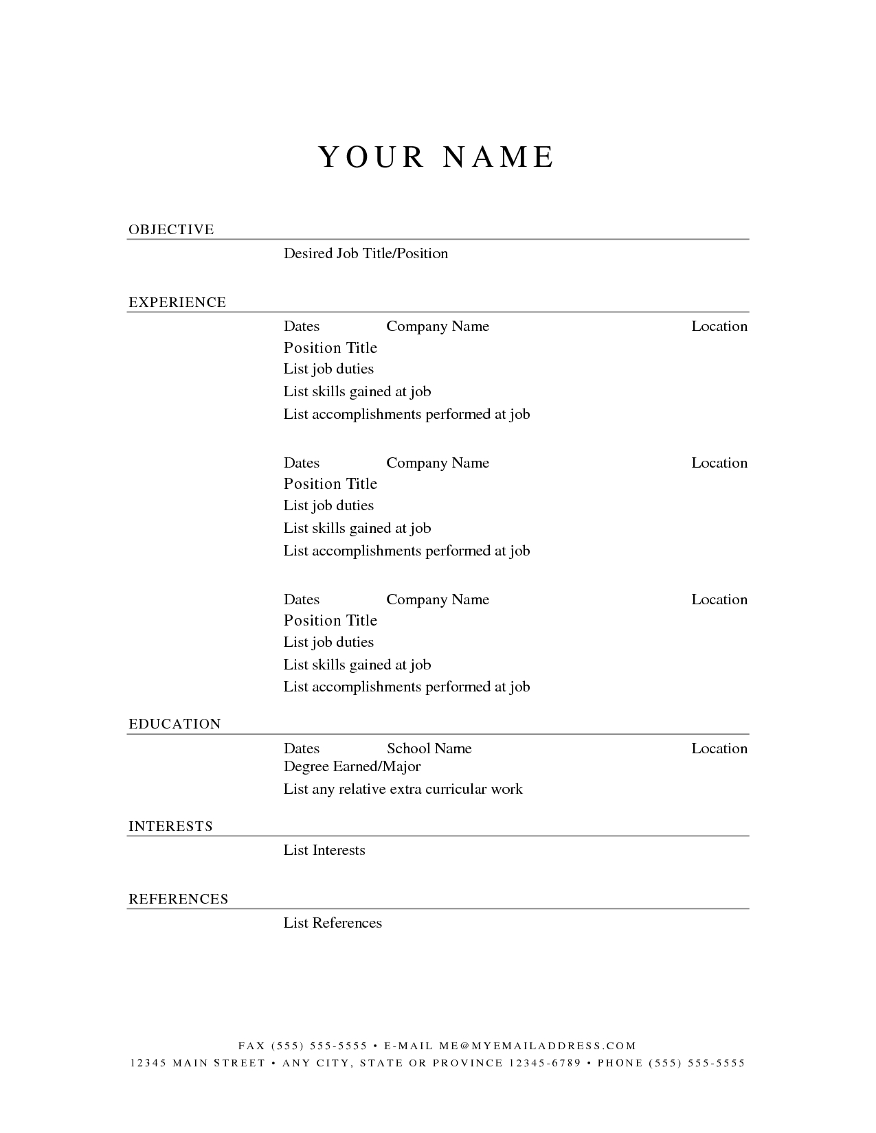 Resume Examples Printable | Job Search | Sample Resume Templates - Free Blank Resume Forms Printable
