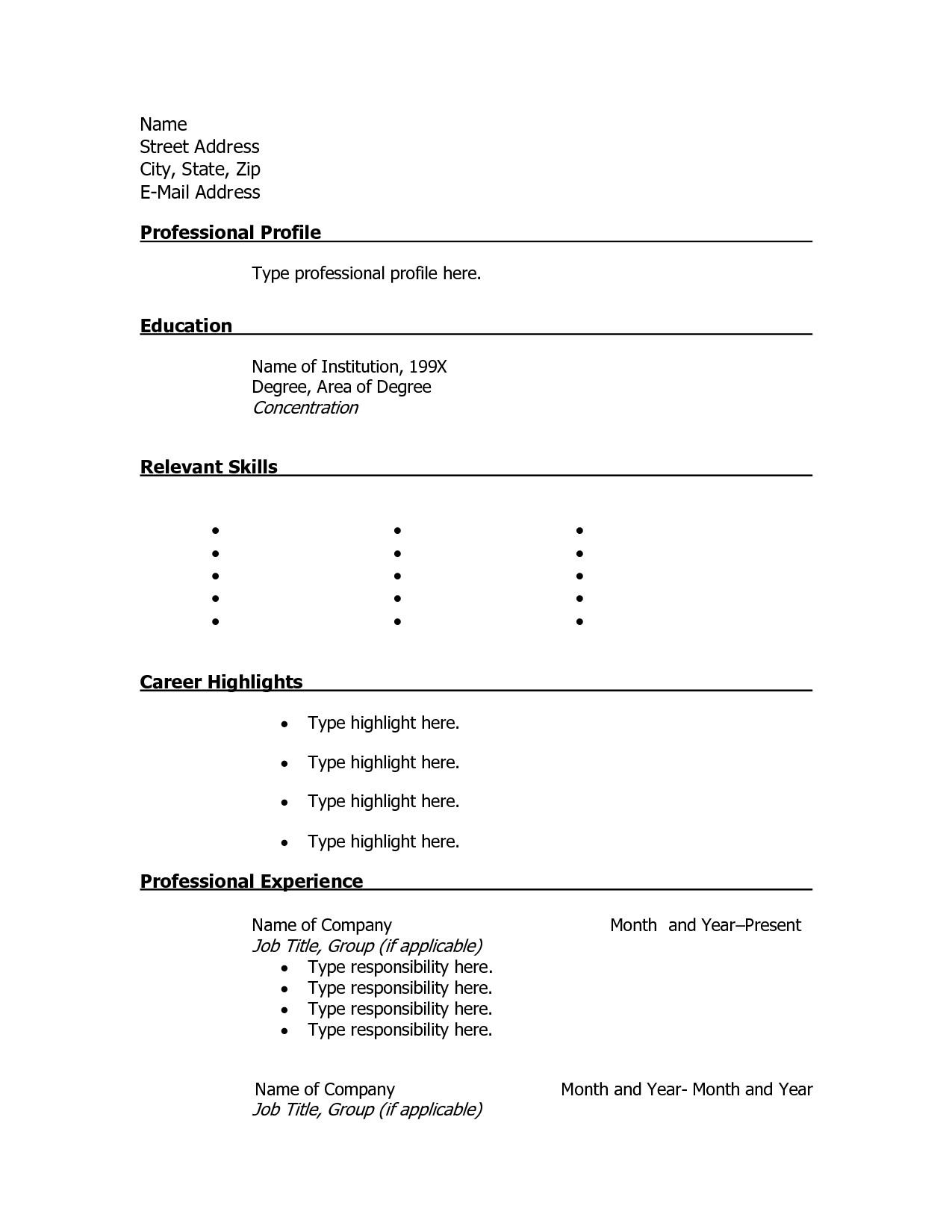 Resume Template For High School Students Free Printable Resume - Free Printable Fill In The Blank Resume Templates