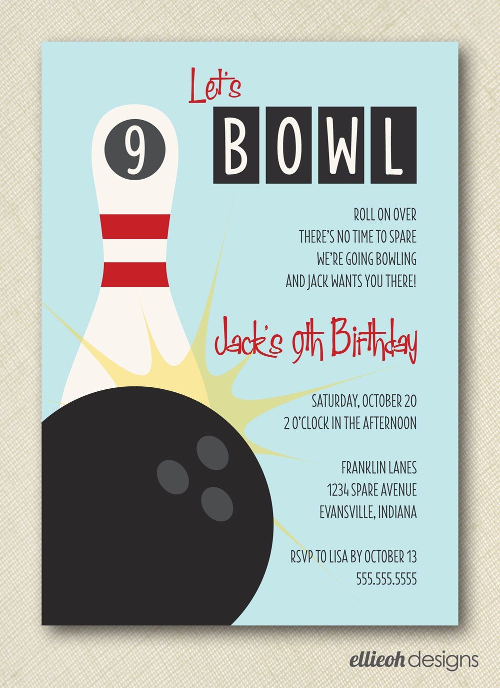 Retro Inspired | Let&amp;#039;s Bowl | Bowling Birthday | Custom Party Invite - Free Printable Bowling Birthday Party Invitations